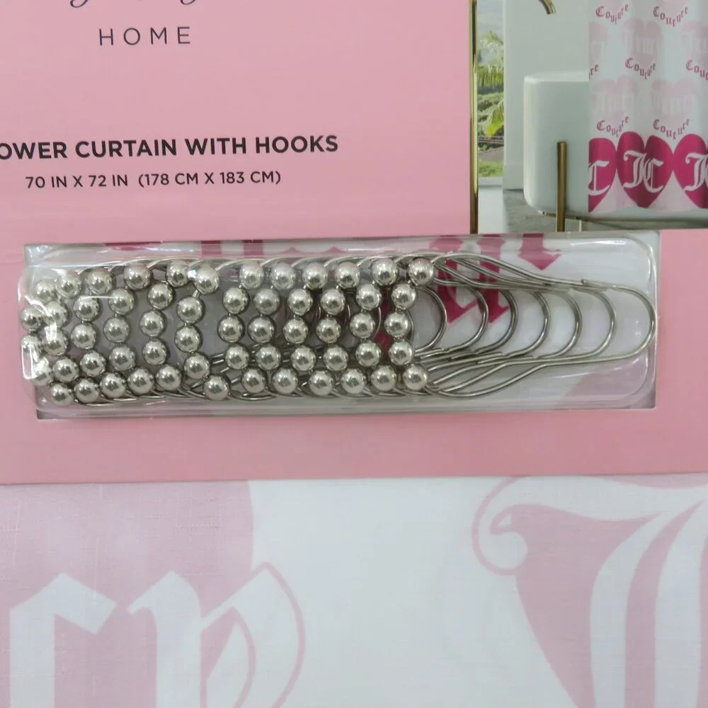 (#116) Juicy Couture White and Pink Shower Curtain with Hooks